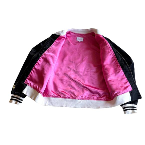 Big Bud Press Stem to Stem Embroidered Roses Poly Satin Black Bomber Jacket M - Picture 5 of 13